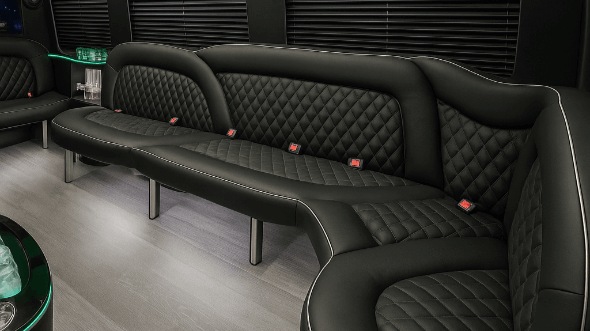 Interior of Manchester Party Bus Company's 14 Passenger Sprinter Limousine in Manchester