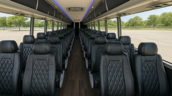 Interior of New Jersey Party Bus Company's 40 Passenger Charter Bus in New Jersey