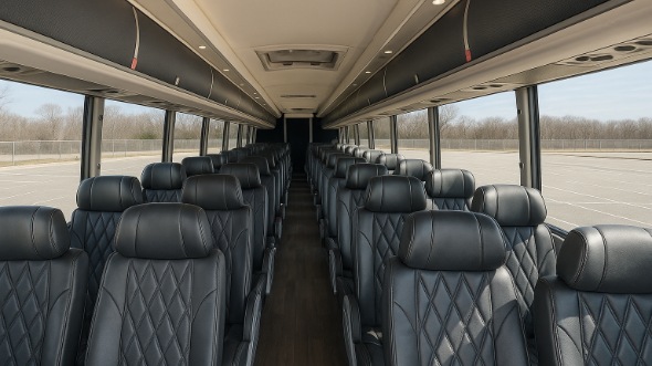 Interior of New Jersey Party Bus Company's 47 Passenger Charter Bus in New Jersey