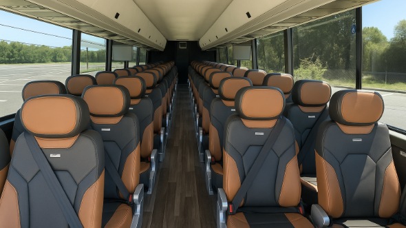 Interior of New Jersey Party Bus Company's 48 Passenger Charter Bus in New Jersey