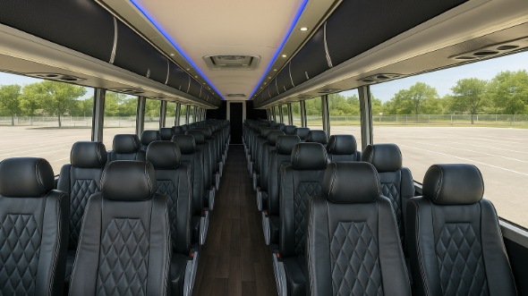 Interior of New Jersey Party Bus Company's 55 Passenger Charter Bus in New Jersey