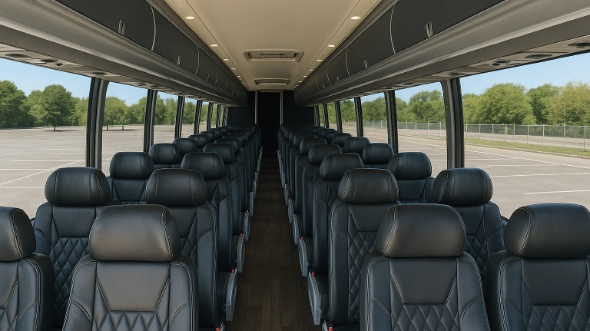 Interior of New Jersey Party Bus Company's 56 Passenger Charter Bus in New Jersey